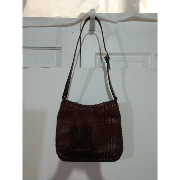 Talbots Brown Woven Leather Crossbody Bag With Adjustable Strap & Gold Hardware - Picture 1 of 10